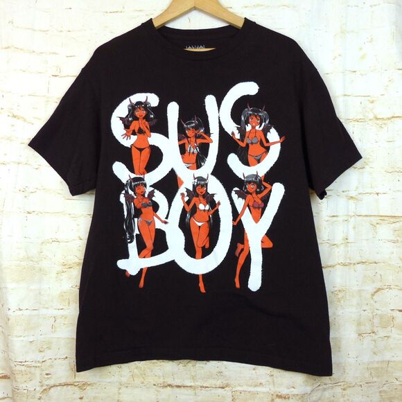 Sus Boy Graphic T Shirt Men L Black Demon Girls Lil Peep Rap Hip Hop Street Goth - Picture 1 of 7